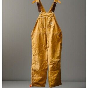 Vtg Carhartt R02 BRN 44 X 28 Bib Overalls USA Double Knee Duck Canvas Quilted
